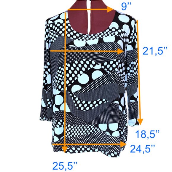Chic Black & White Abstract Polka Dot Tunic Top – Size large - Picture 8 of 8